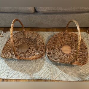 Vintage Brown Wicker Flower Gathering Baskets - Set of 2